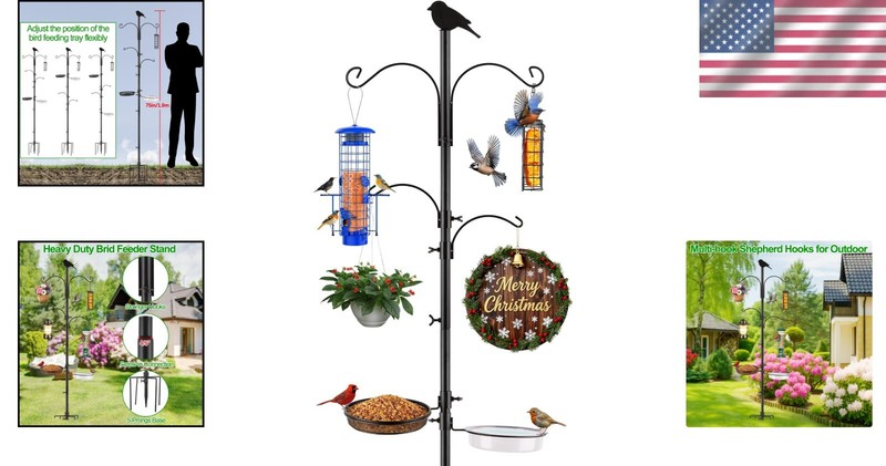 Versatile 75in 4 Hook Bird Feeding Station Kit - Perfect for Hummingbirds & More gallery