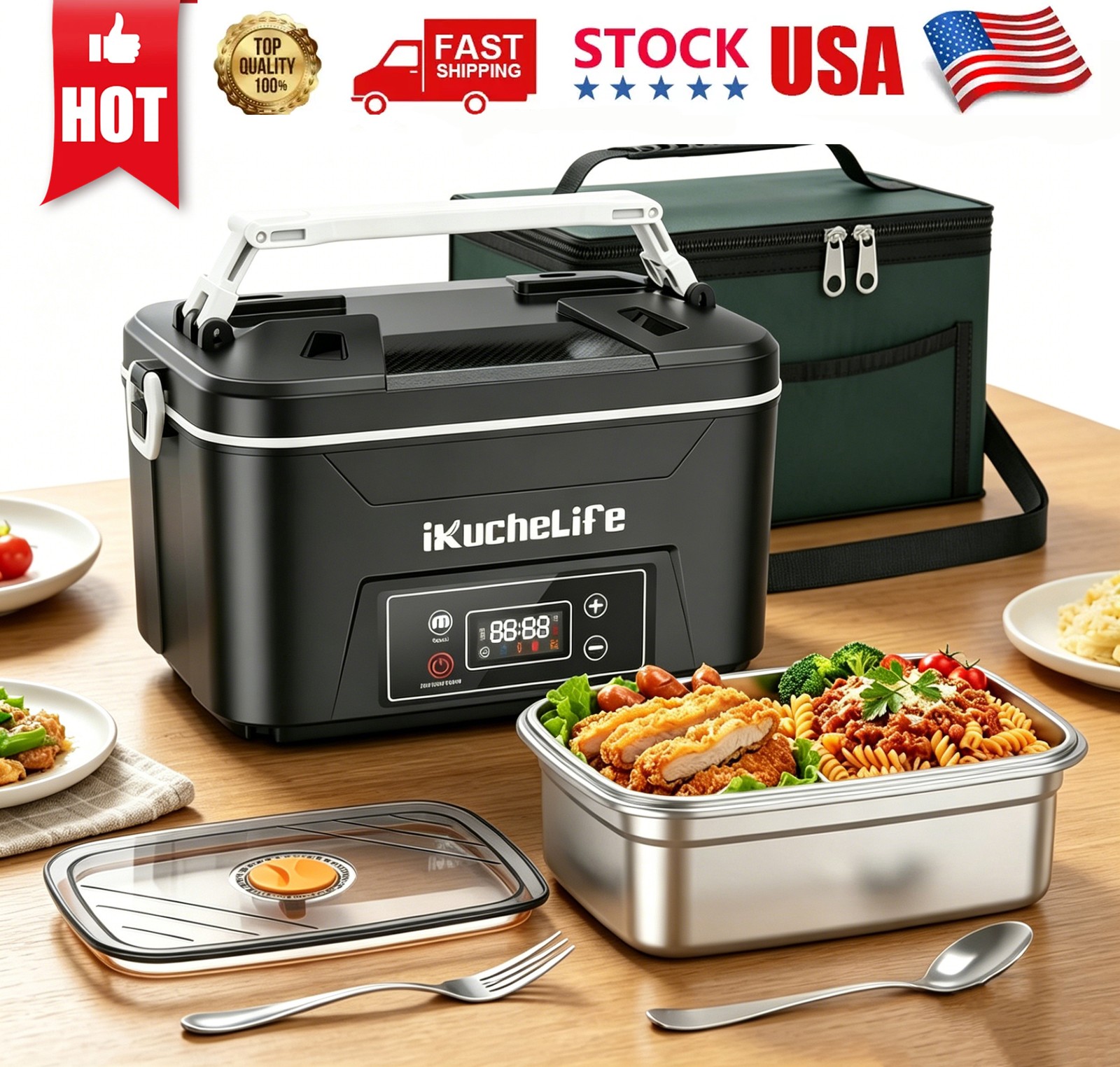 Cordless Electric Lunch Box with Scheduled Heating,1.2L Portable Food Warmer ，l gallery