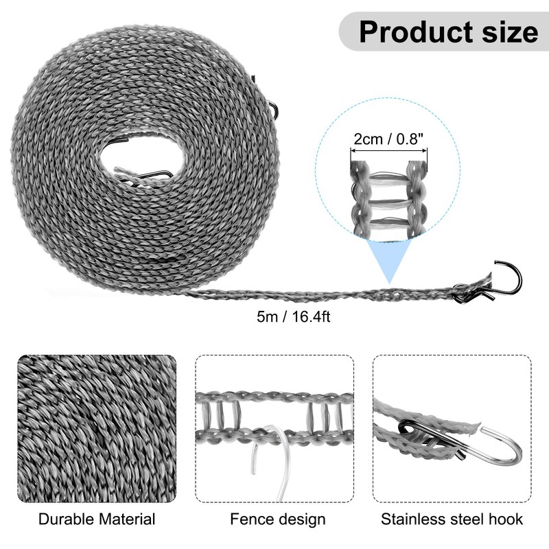 2pcs Windproof Clothesline, 5M 16.4ft Plastic Non-Slip Clothes Drying Rope, Grey gallery