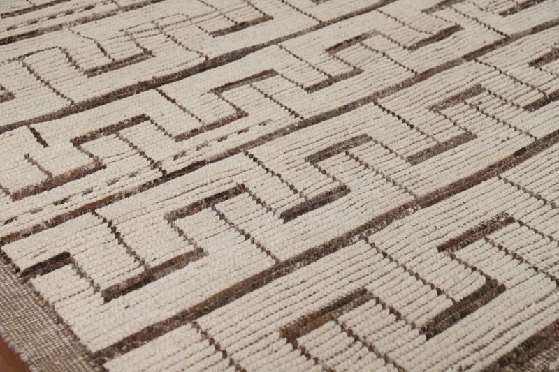All-Over Wool Handmade Moroccan Modern Area Rug 8x12 Ivory/ Brown Room Size Rug gallery