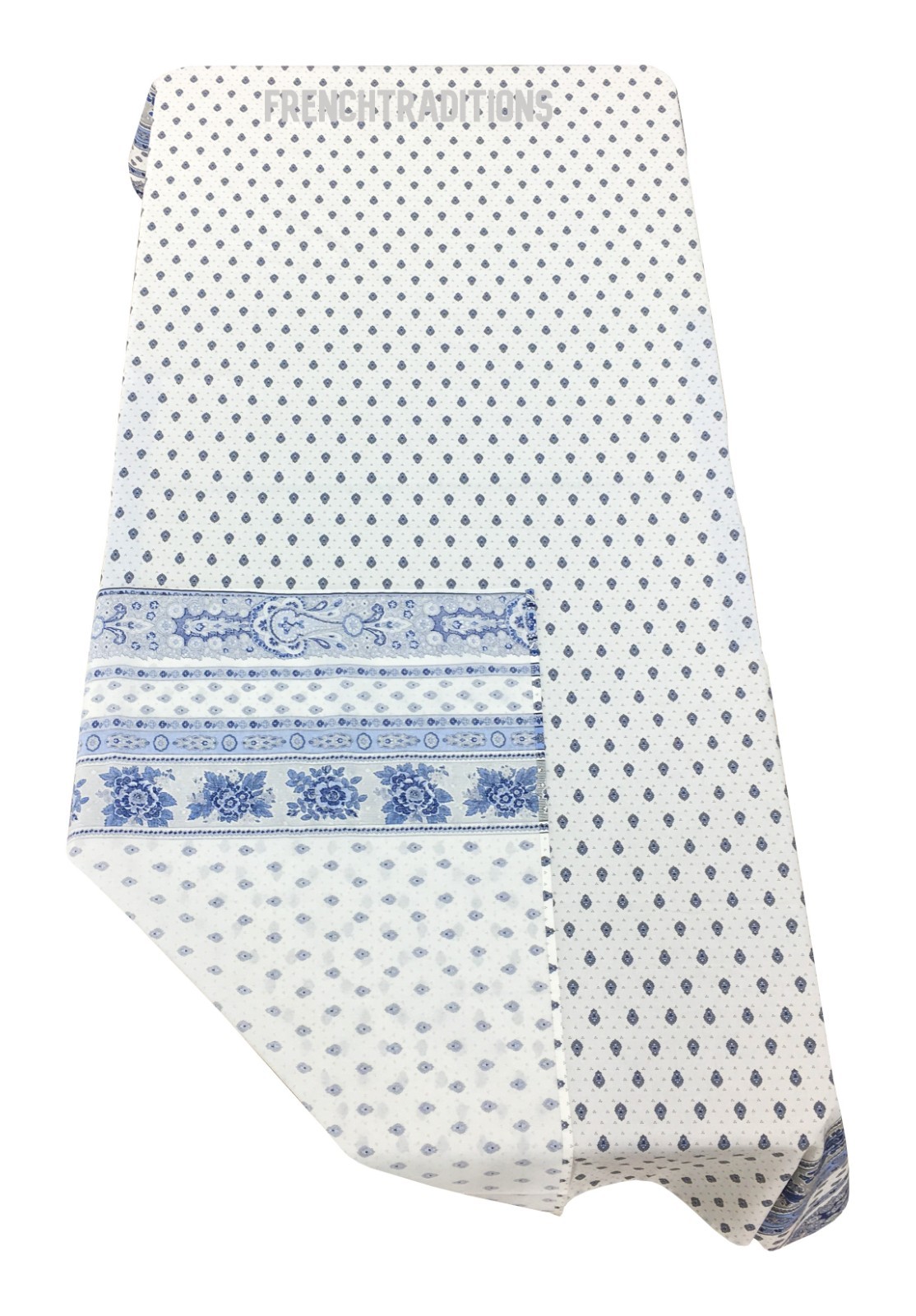 French Provencal Coated Tablecloth Flowers White/Blue 59X98 Made in France gallery