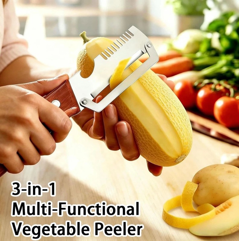 2PCS 3-in-1 Multifunction Vegetable Peeler Julienne Slicer Wooden Handle Tool gallery