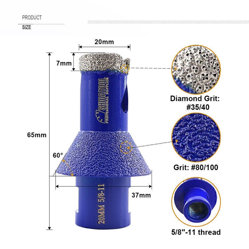 20mm Dry Diamond Chamfering Bit Tile Marble Cone Milling Bits Shape Beveling gallery