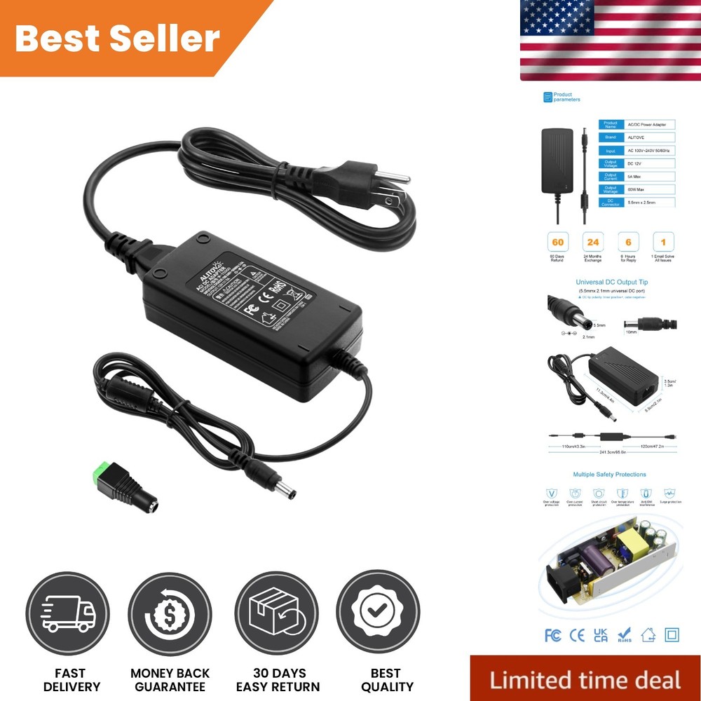 Universal DC 12V 5A Adapter – Perfect for LED Strips, Audio Amps & More