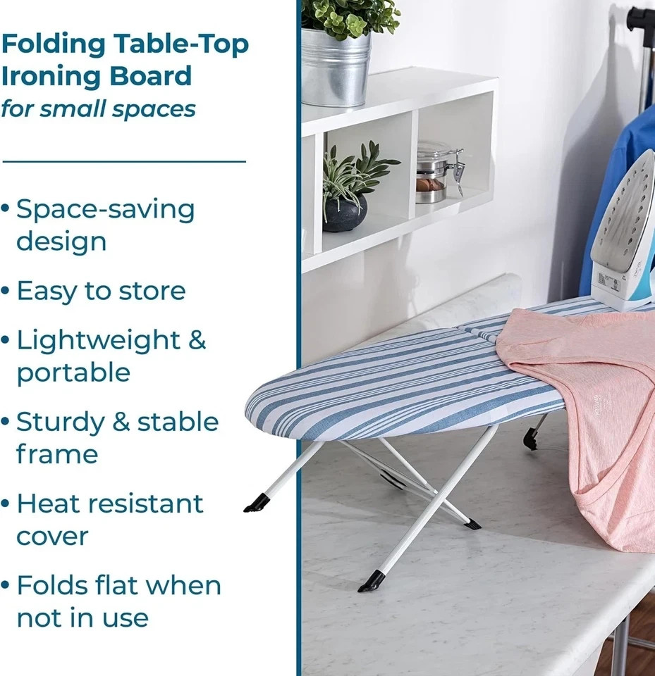 Folding Tabletop Ironing Board with Iron Rest, Blue, 32” L X 12” W, Steel Frame gallery