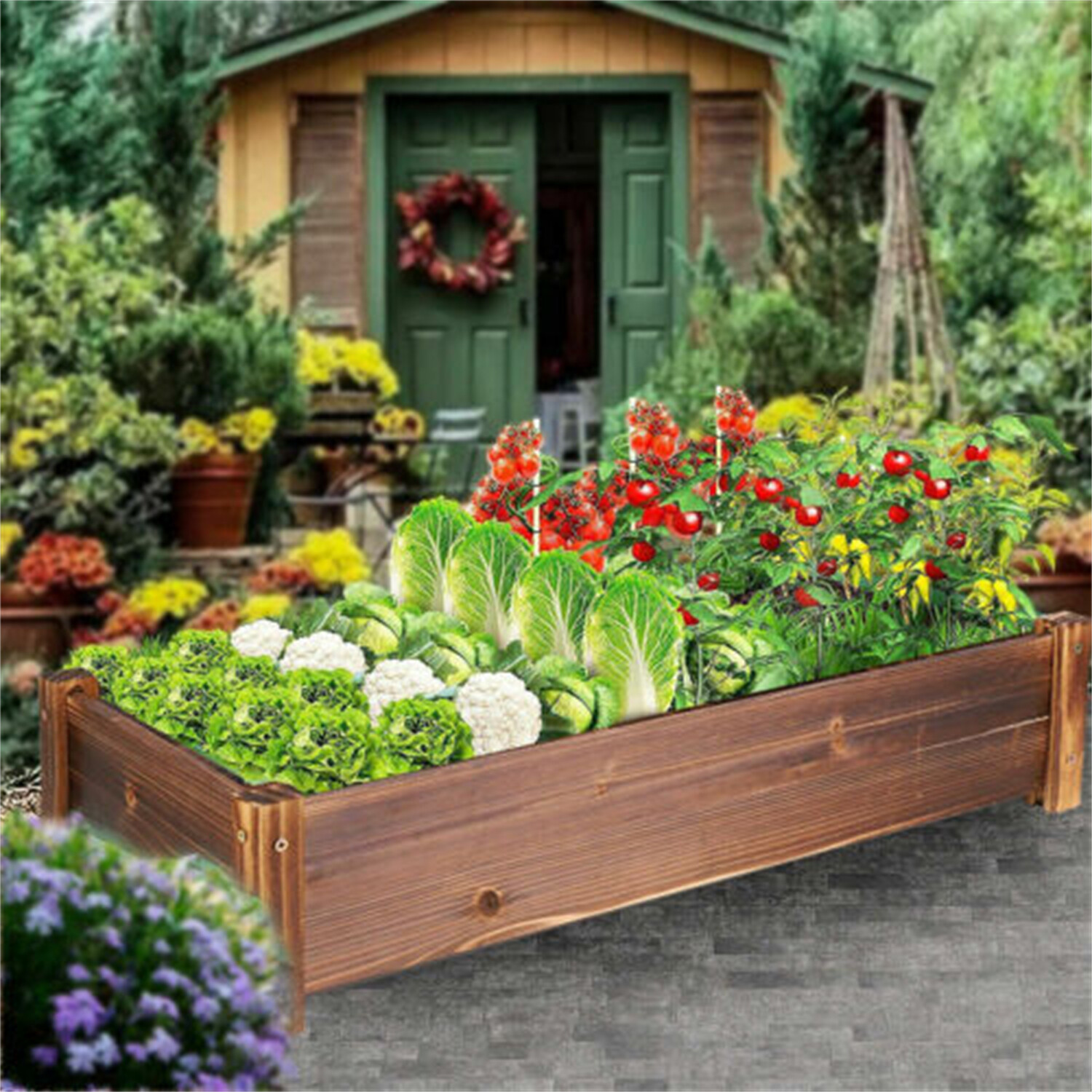 Solid Pinewood Raised Garden Bed Horticulture Elevated Planter Box Outdoor Indoo gallery