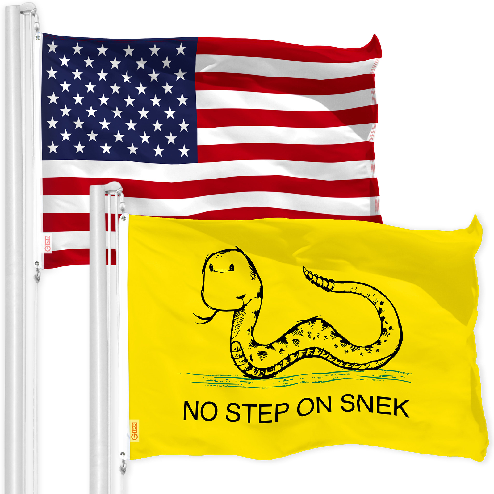 Combo: USA Flag & No Step on Snek Cartoon Flag 3x5 Ft, Both Printed 150D Poly gallery