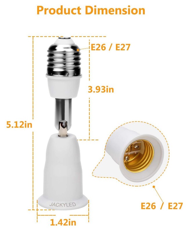 8 Pack E26/E27 Light Socket Extender 4.5" Extension Adjustable Light Bulb Socket gallery