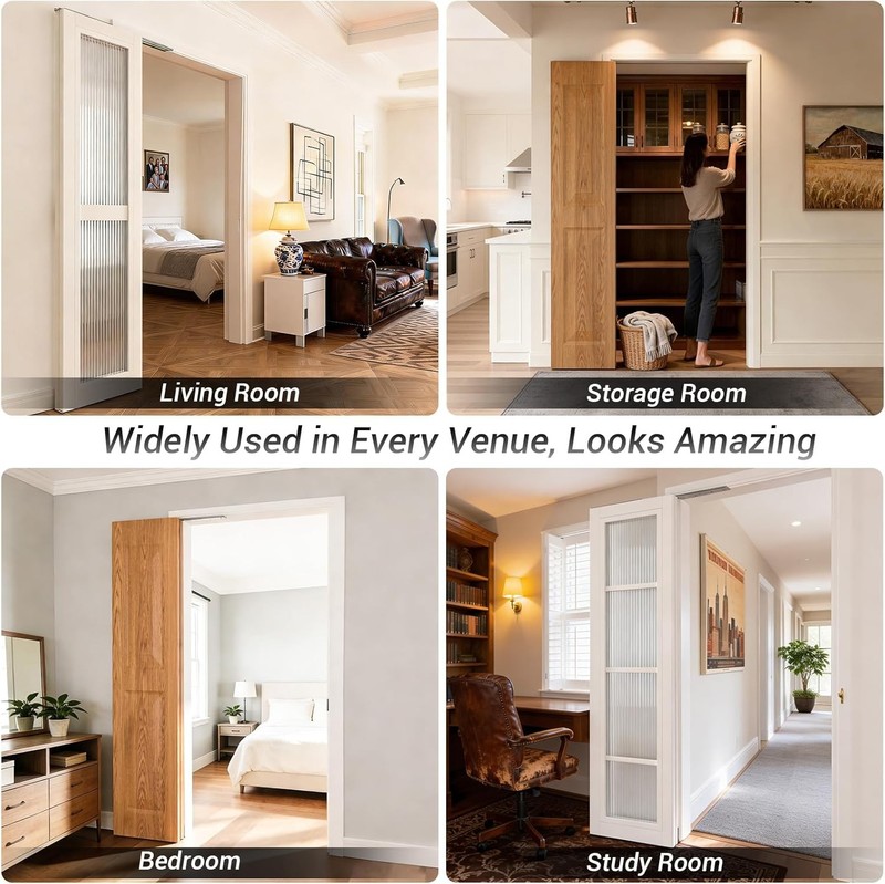180 Degree Bifold Barn Door Hardware Kit Hidden for Left/Right Open Closet Doors gallery