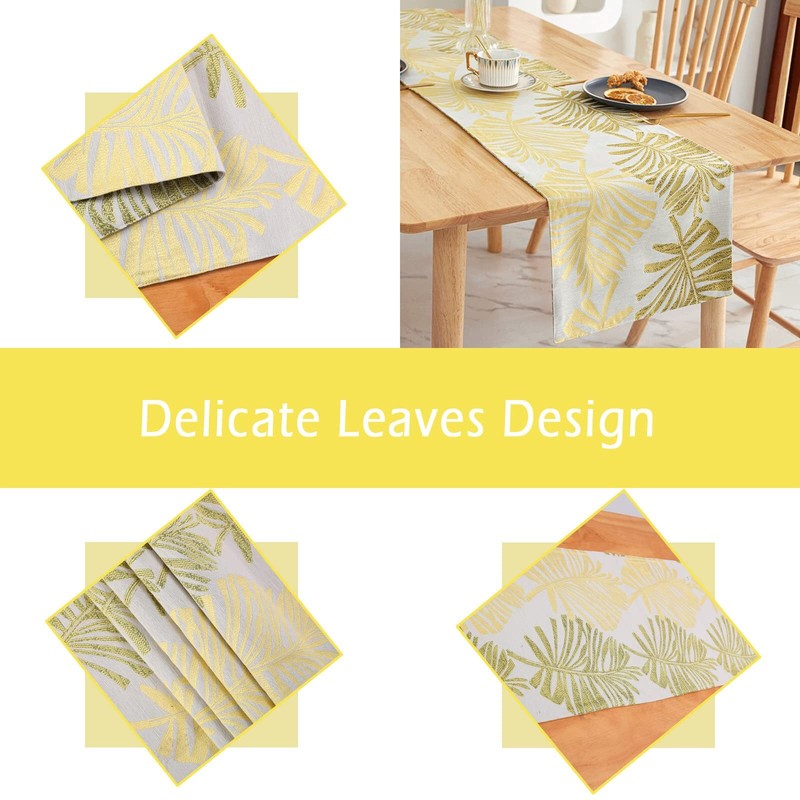 Leaf Table Runner Double-Sided Reversible Polyester Dining Kitchen 12x70" Yellow gallery