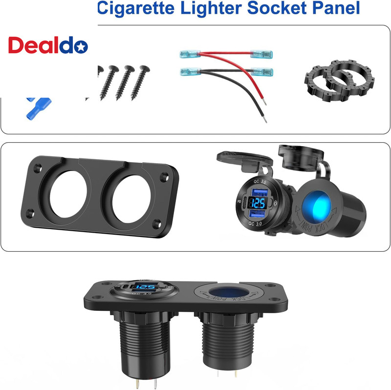 12V USB Outlet Marine Switch Panel Plug, PD3.0 and Dual QC3.0 USB Ports Aluminum gallery
