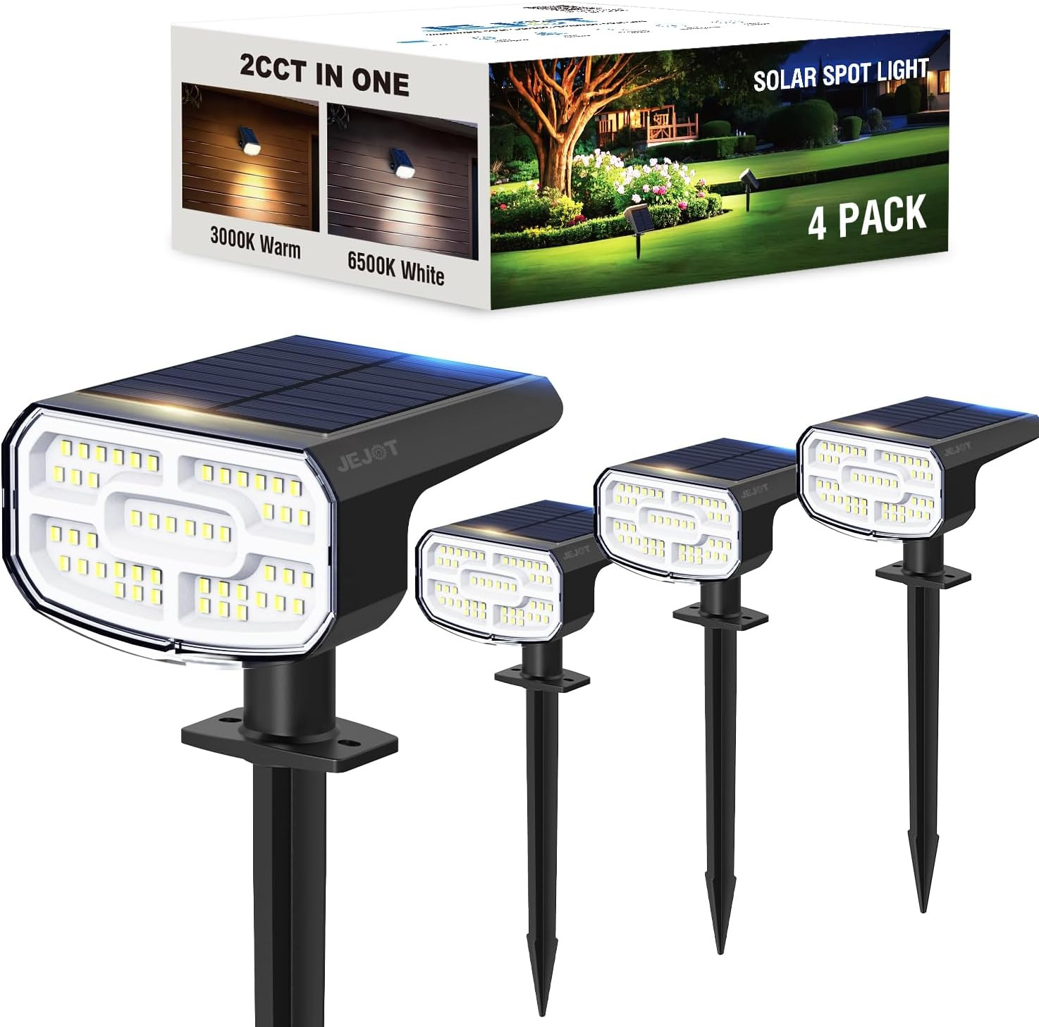 Solar Spot Lights Outdoor Waterproof IP65,4 Pack,2Cct(3000K/6500K),4 Lighting Mo gallery