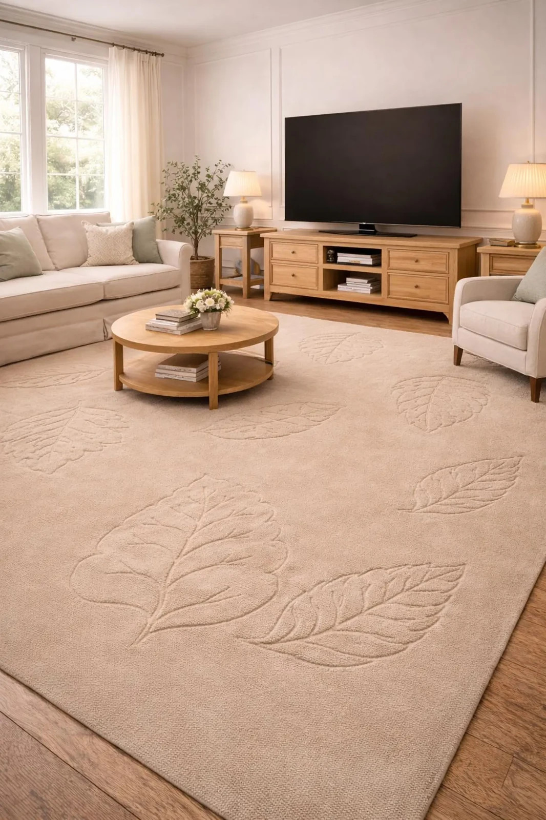 Hand Tufted Loop & Cut Pile Leaf Design Rug – Modern Textured Wool Carpet 8x10 gallery