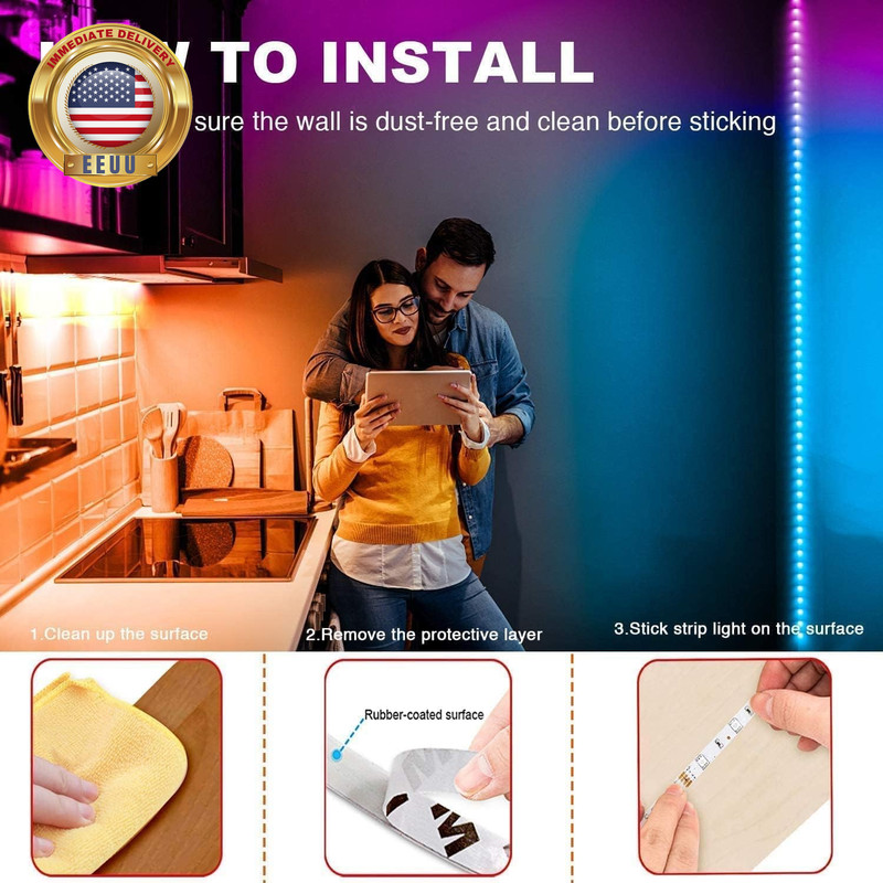Bluetooth Led Strip Lights 100Ft (2 Rolls of 50Ft), RGB Color Changing LED Light gallery