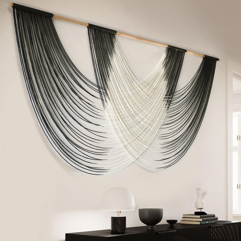 Large Macrame Wall Hanging Black Dip Dyed Fiber Wall Art Macrame Wall Decor B... gallery