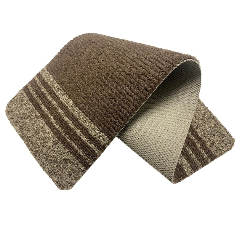 Custom Size Low Profile Loop Pile Beige Bordered Brown Stair Treads By Inches gallery