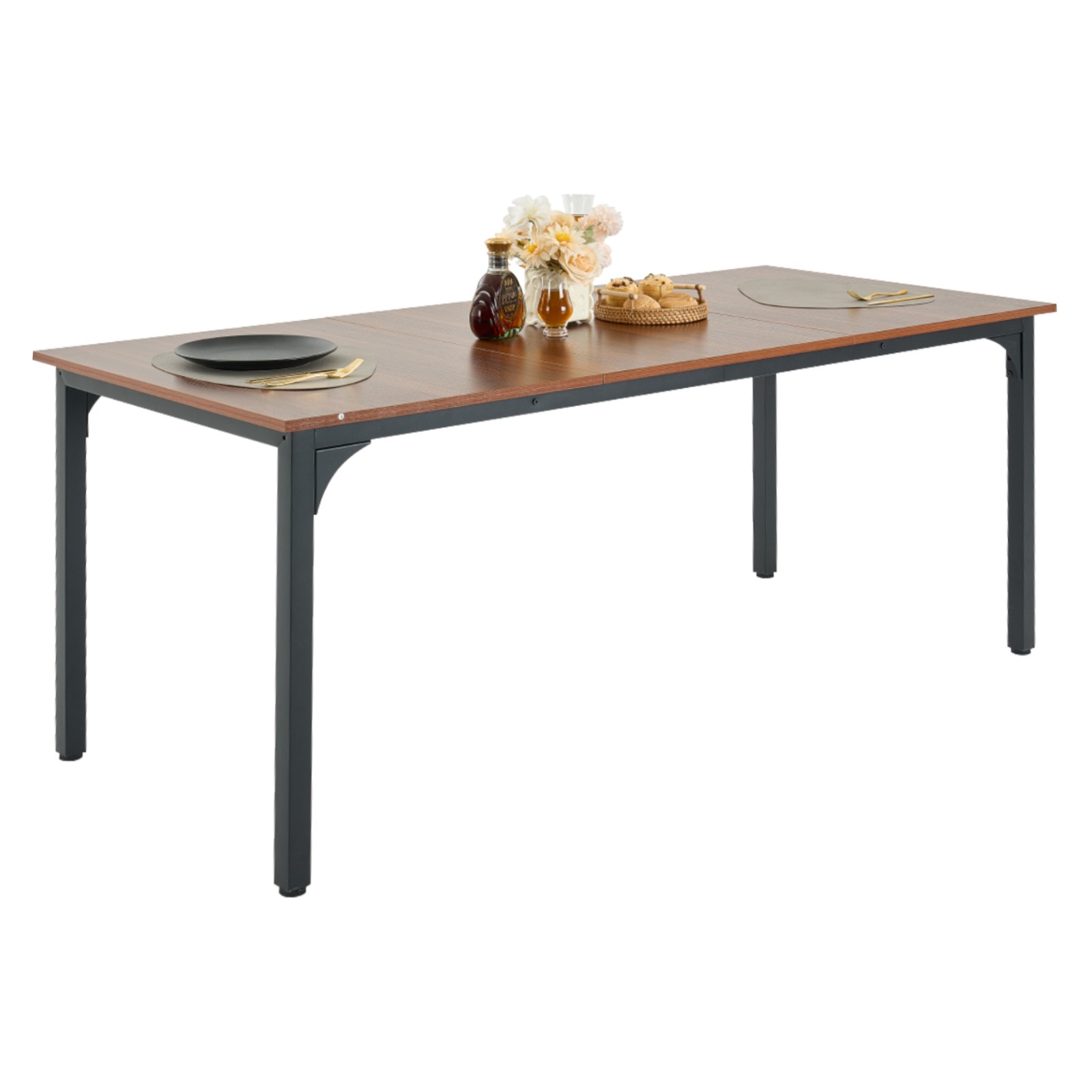 71in Rectangle Dining Table Wood Kitchen Table for 6-8 Person Brown (Only Table) gallery