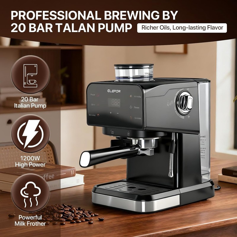 Espresso Machine 20 Bar, Coffee Maker with grinder Black gallery