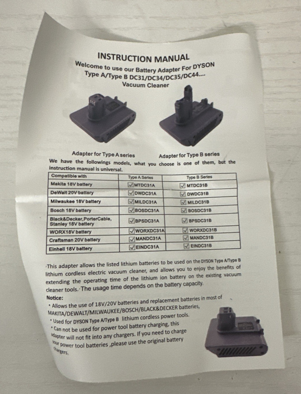 Battery Adapter for Dyson DC31 Type B – Multi-Brand Compatibility | Open Box gallery