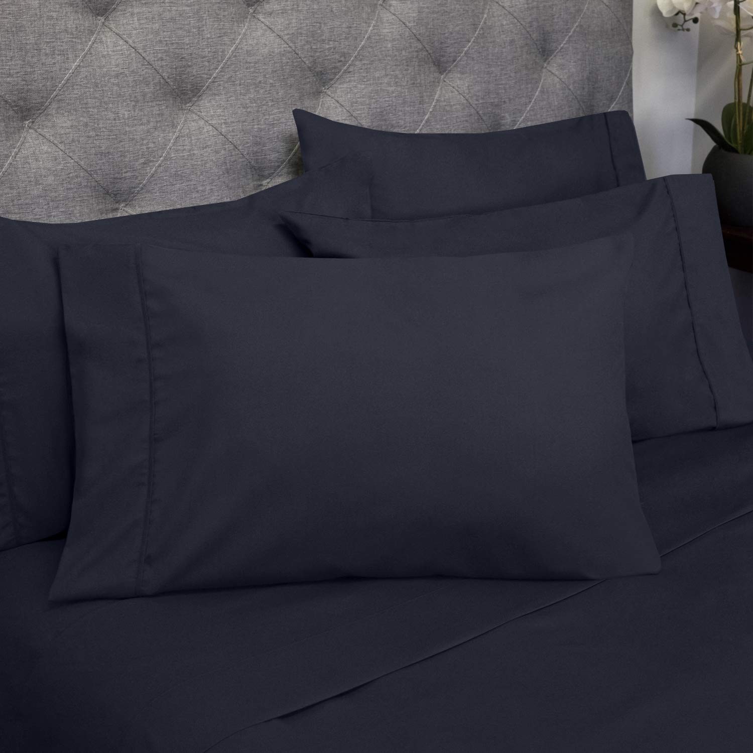 Navy Split King Bed Linen Set With Built In Elastic Straps 6 Piece Luxury Sheets gallery