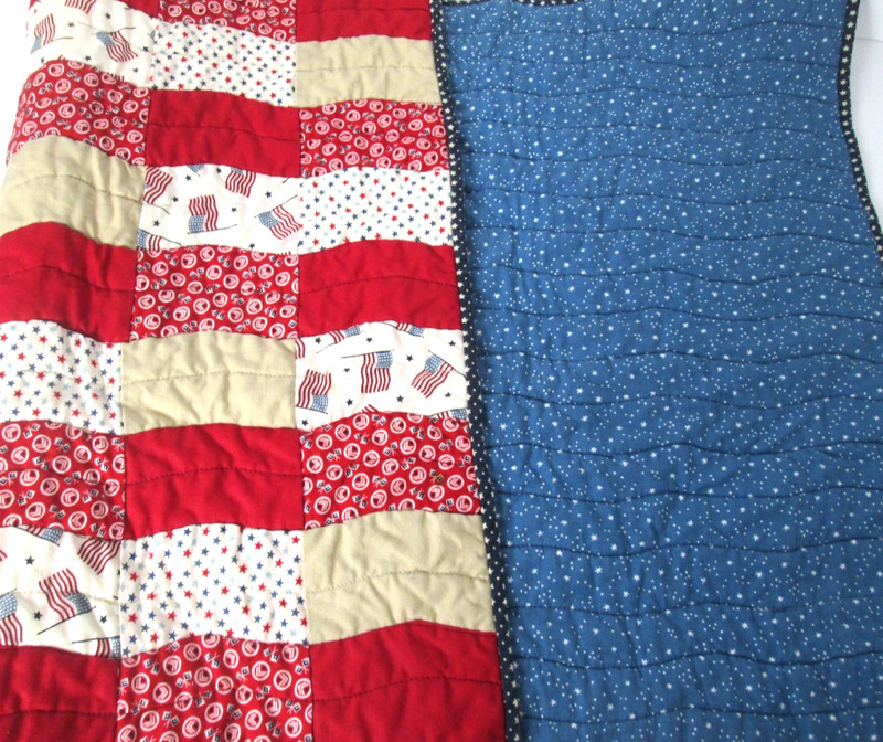 Handmade Quilted Patriotic Patchwork Blue Red White Table Topper 29"x 17" gallery