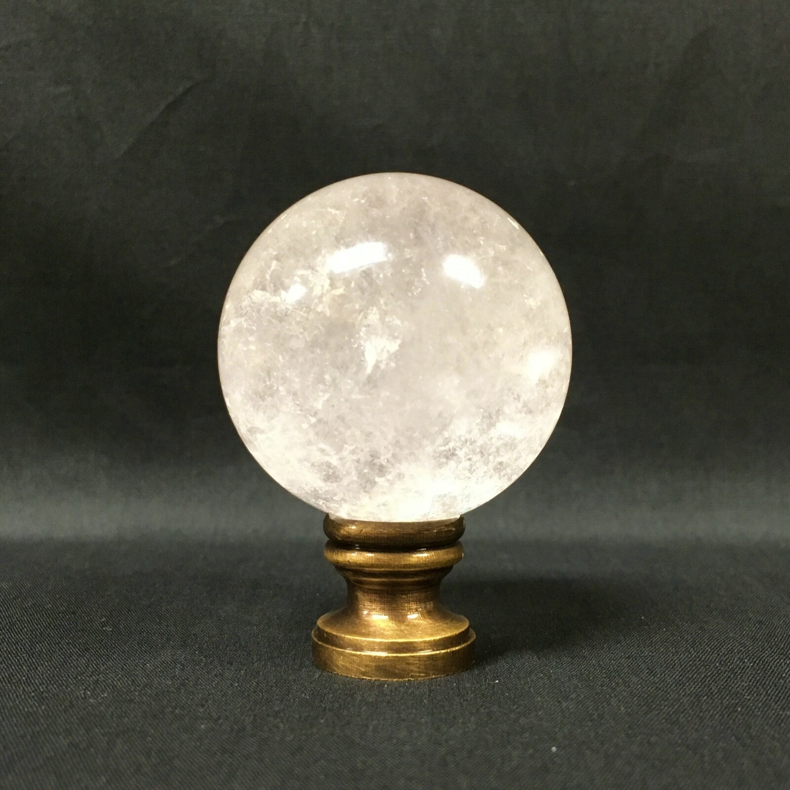 Lamp Finial-LARGE Natural ROCK QUARTZ CRYSTAL Sphere-AB, PB or CH Finish (1 pc.) gallery