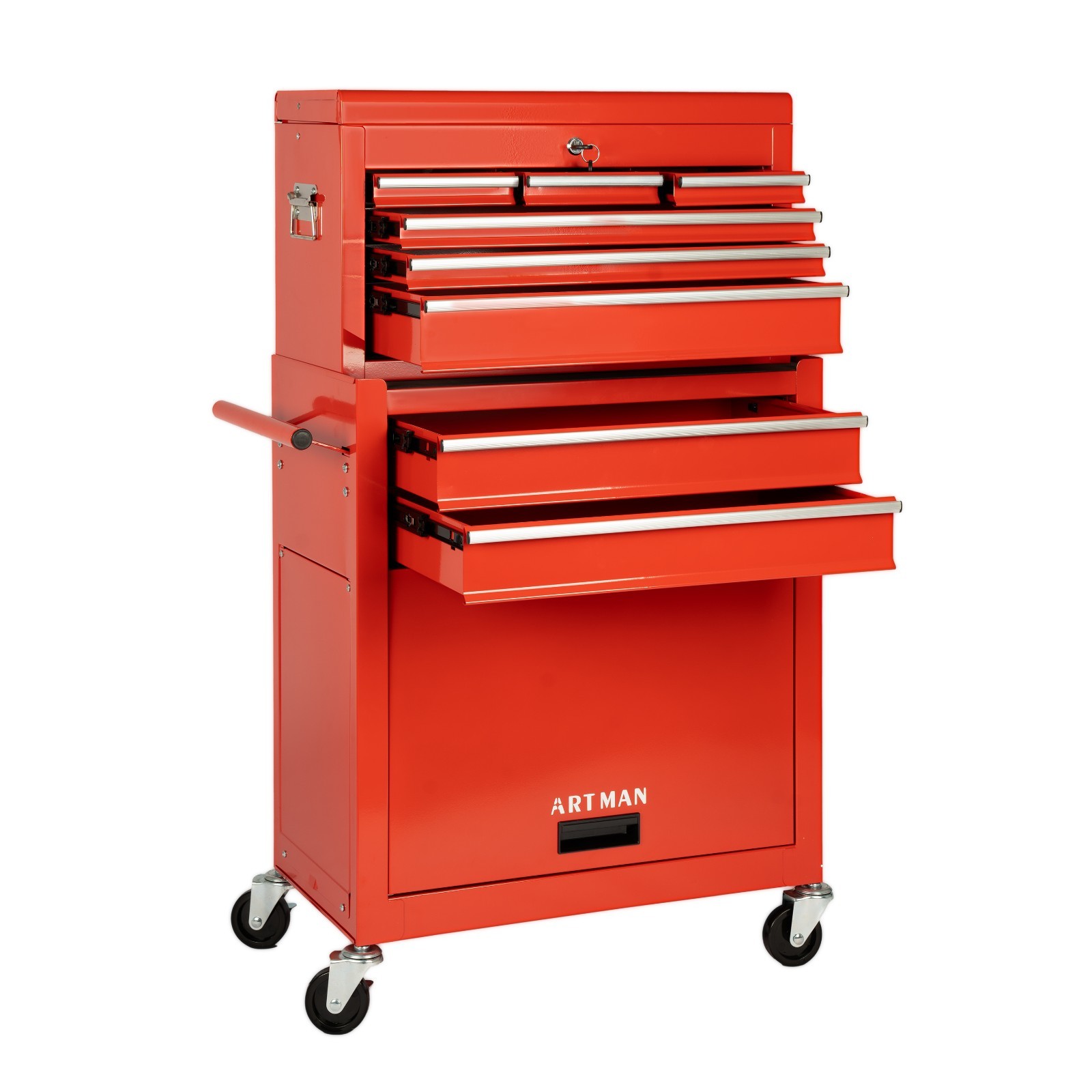 8-Drawer Rolling Tool Chest Cabinet with Lockable Wheels & Detachable Top, Red gallery