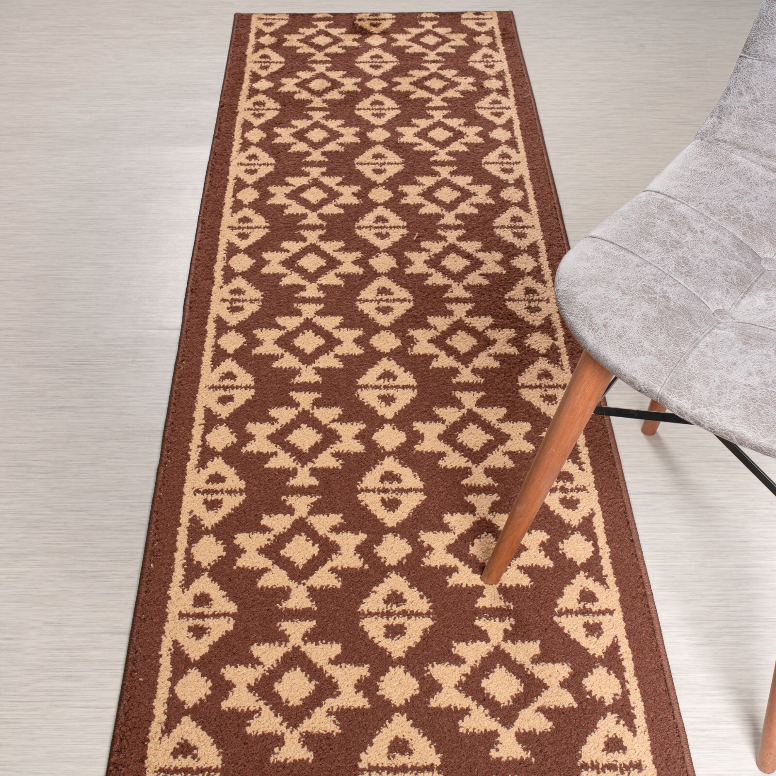 Custom Length Stair Hallway Runner Rug Non Slip Backing, Southwestern Brown gallery