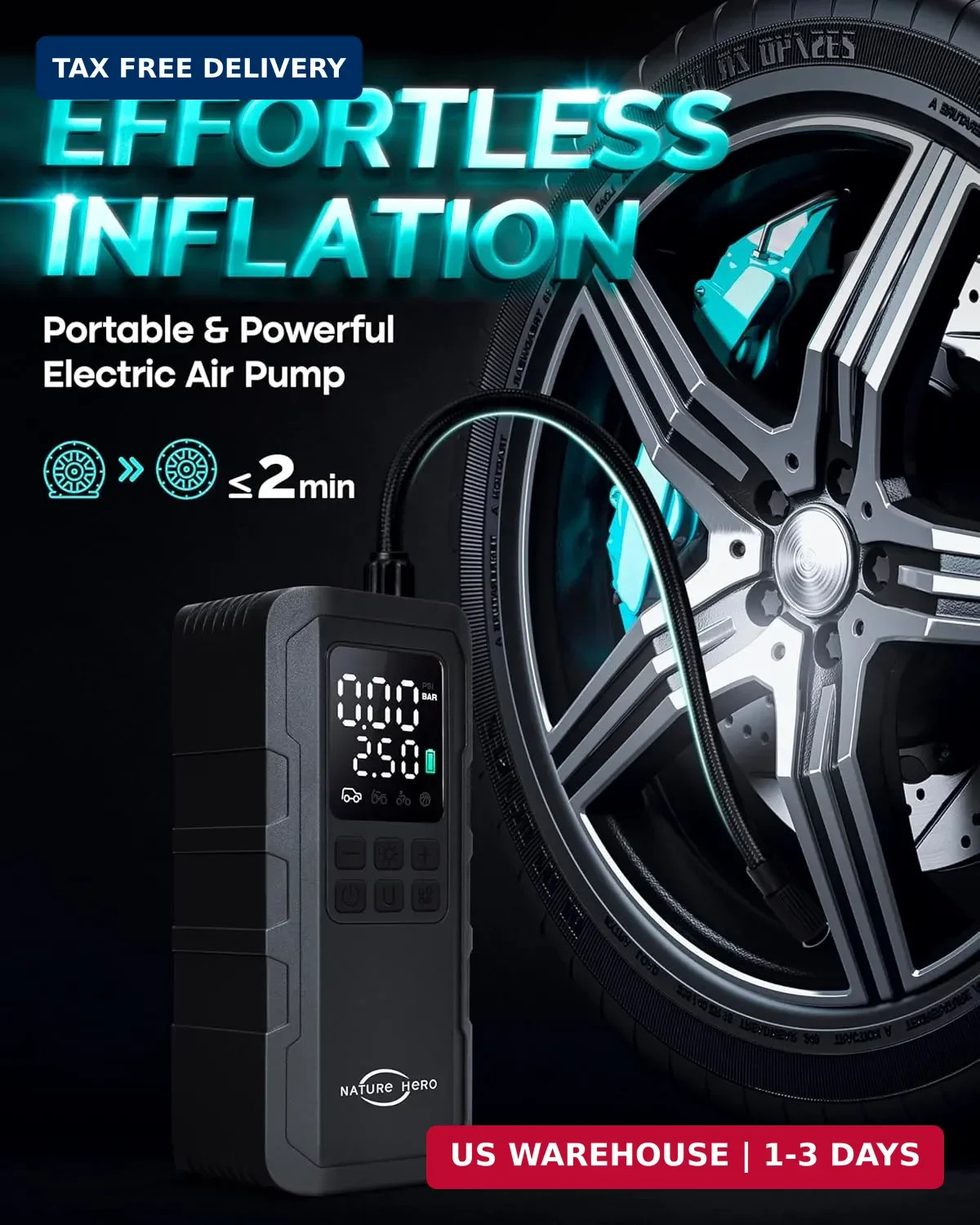 Tire Inflator Portable Air Compressor - 7500mAh Air Pump for Car Tires, 150PSI C gallery