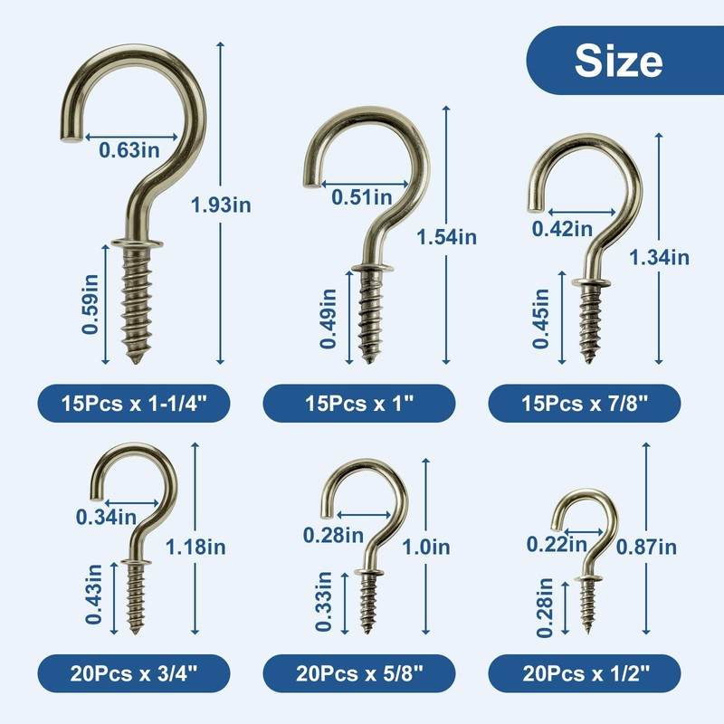 Zruosiniy 105 Pcs Premium Screw Cup Hook Set, 6 Sizes Bronze Screw-in Hooks (... gallery