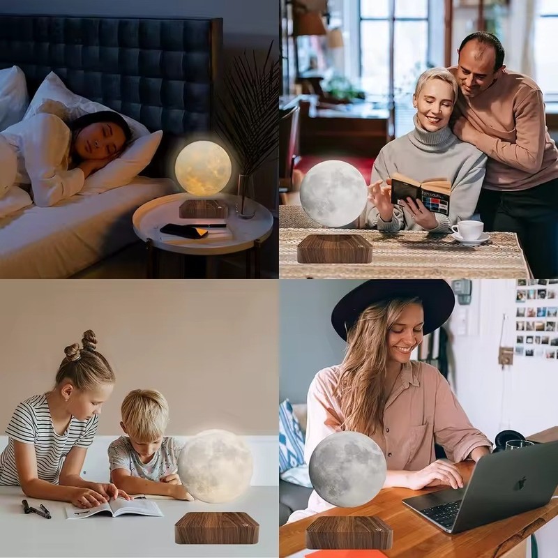 Levitating Moon Lamp Magnetic Floating 3D LED Night Light 3 Color Modes Wooden gallery