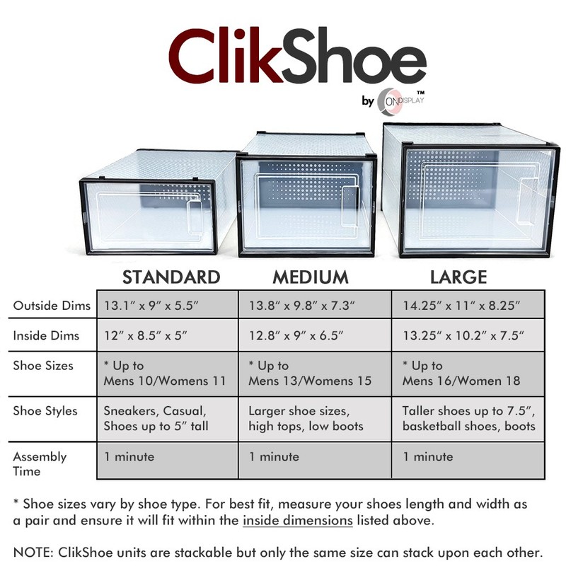 NEW! OnDisplay ClikShoe STACKABLE CLEAR SHOEBOX - CUSTOMIZABLE SHOE STORAGE BOX gallery