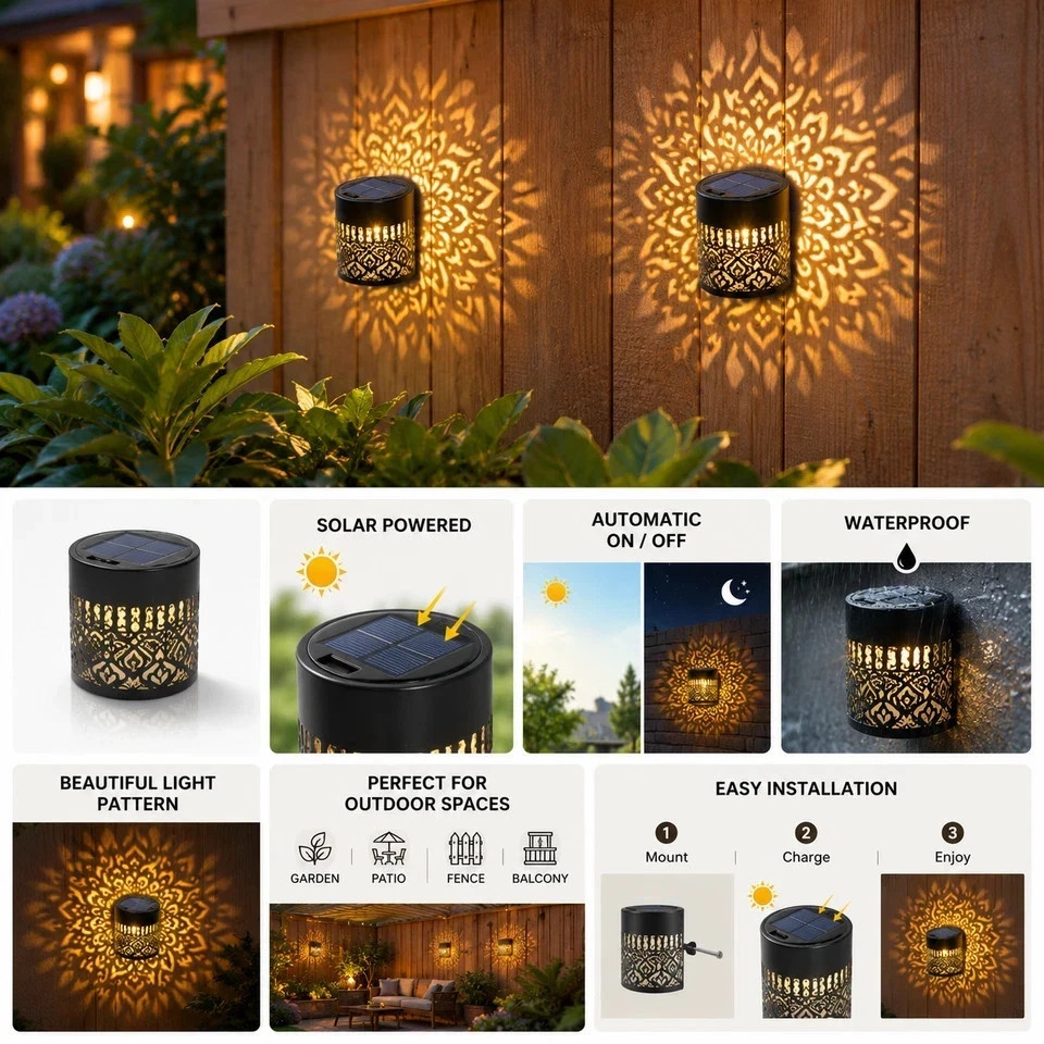 Solar Mandala Mosaic Lights 7 Color Changing Outdoor Solar Fence Decor Lamp gallery