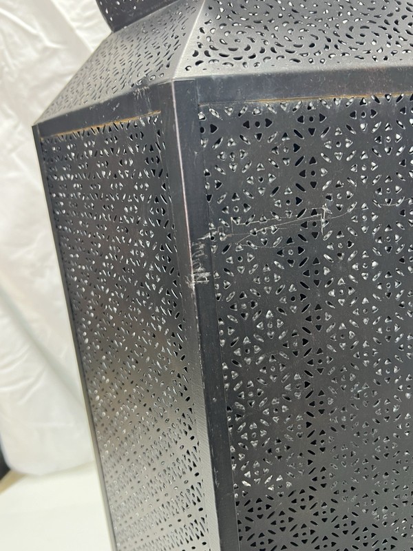 Large 30” Moroccan Floor/ Tabletop Lantern Pierced Metal Filigree Candle Holder gallery