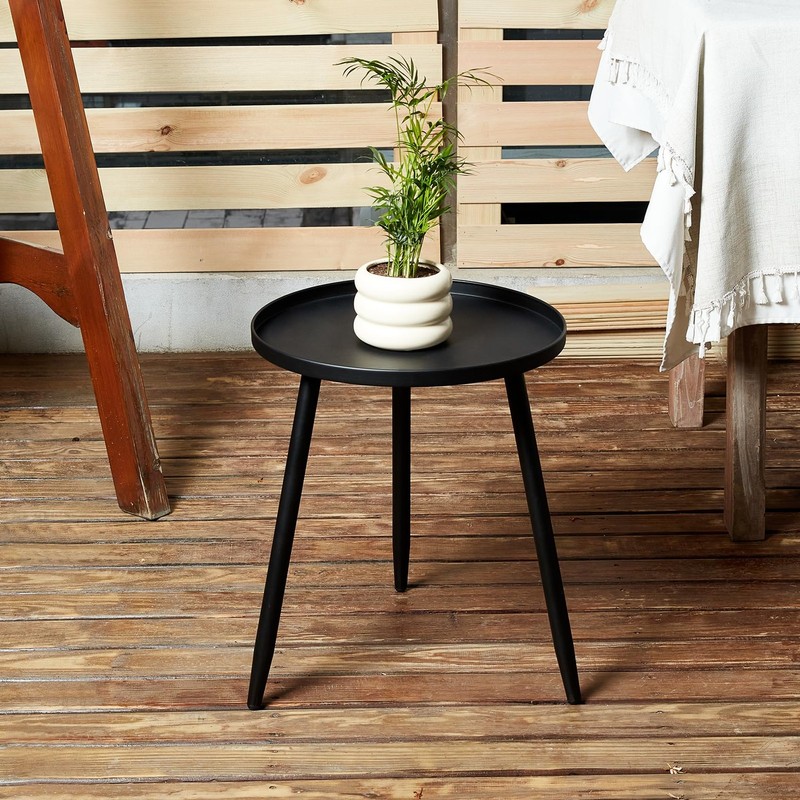 Decent End/Side Tables - Small Round Accent Table, Metal Black Narrow Night S... gallery
