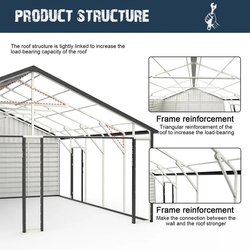 25x33' Double Metal Shed with Side Entry Door Car Shelter Outdoor Storage gallery