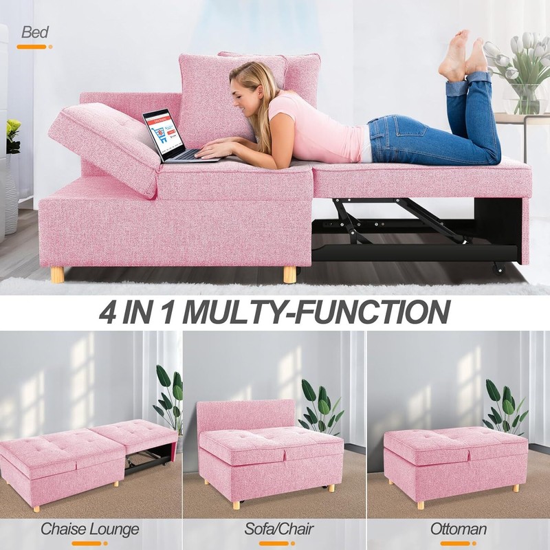 71IN Sofa Bed 4-in-1 Convertible Sleeper Chair Single Recliner w/2 Throw Pillows gallery