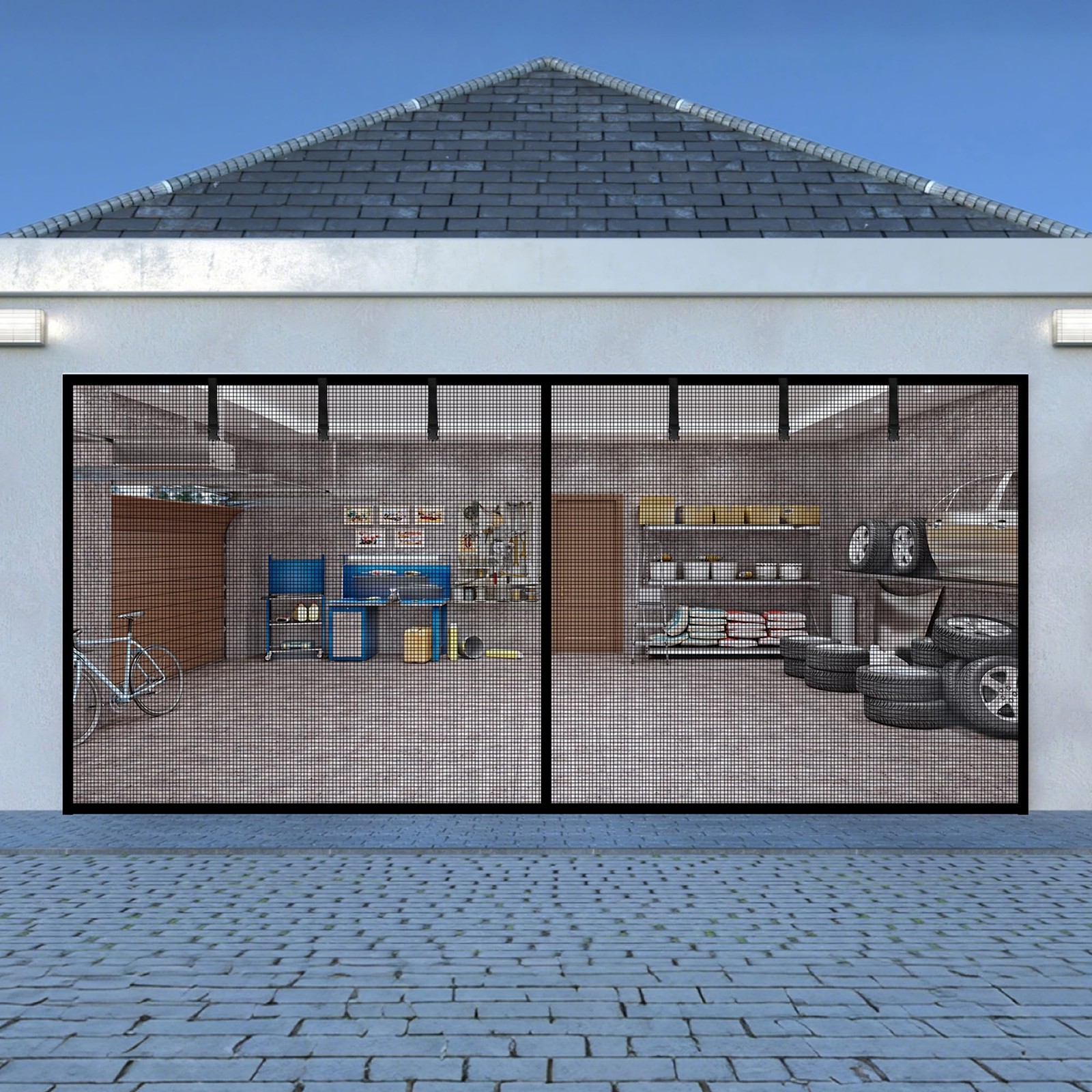LIAMST Garage Door Screen for 2 Car Door-16x7FT 16*7FT, Black gallery