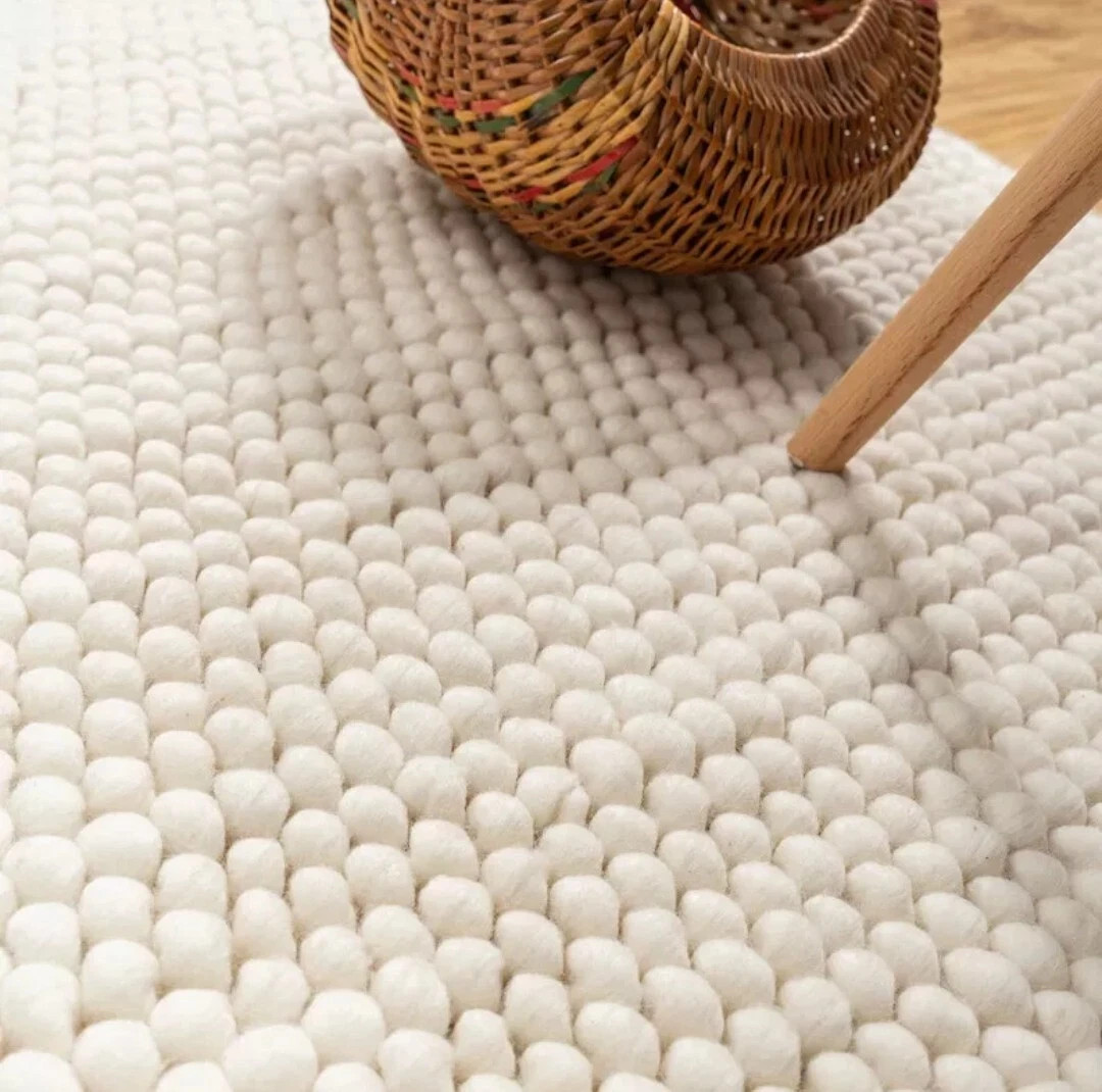 Handwoven Ivory/Off White Chunky Wool Area Rug Scandinavian Modern Design Rug gallery