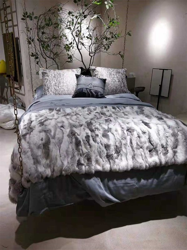 Real Rabbit FUR Throw Blanket Patchwork Skin Fur Rug Leather Pelt 1.8'x3.3' US gallery