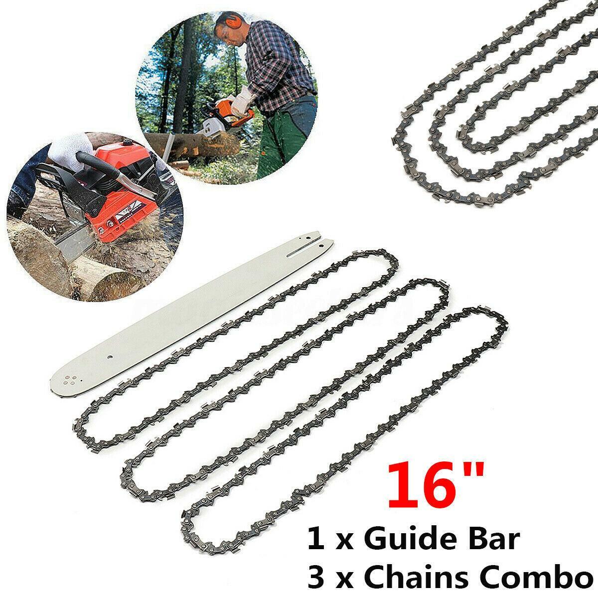 For STIHL 009 010 E10 MS180 MS190 MS250 16 Inch Chain Saw Guide Bar + 3 Chains gallery