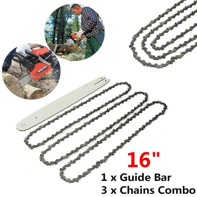 For STIHL 009 010 E10 MS180 MS190 MS250 16 Inch Chain Saw Guide Bar + 3 Chains gallery