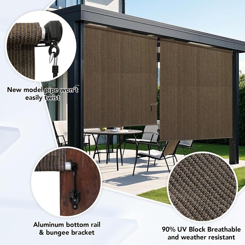 Outdoor Roller Shade Sun Blocker UV Protection Patio Porch Gazebo Mocha 8ft gallery