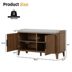Storage Bench, Shoe Bench with Thickened Padded Seat Cushion, Entryway Bench