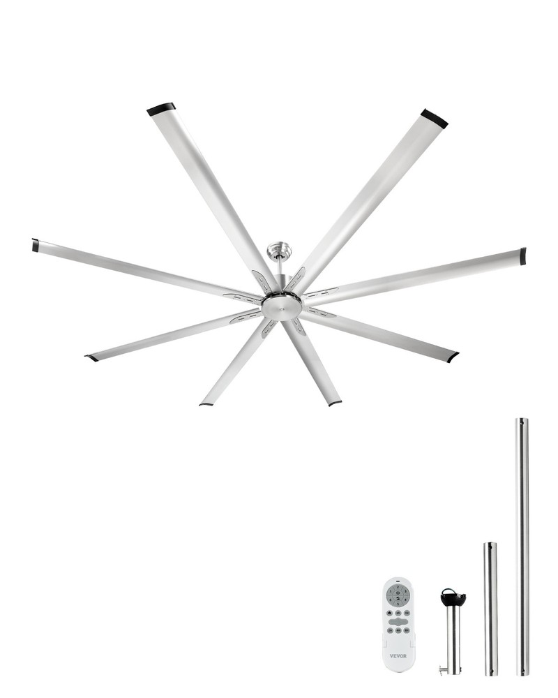 VEVOR 96" Ceiling Fan Remote Control Reversible DC Motor Brushed Nickel Aluminum