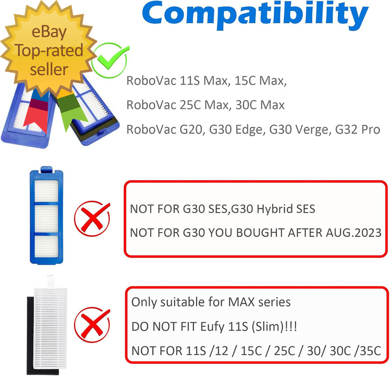 6Pcs Replacement Filters for Eufy Robovac 11S Max 15C Max 30C Max 25C Max G10 gallery