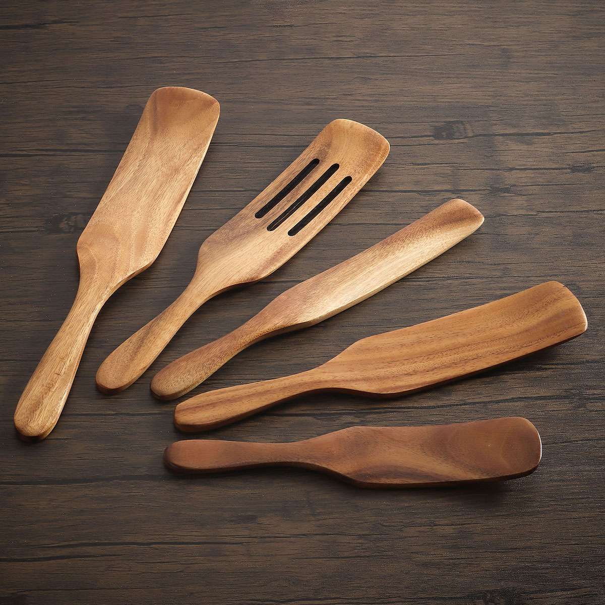 Spurtle Kitchen Cooking Utensil 5pc Set Teak Wood Non Stick Wooden Spatula Spoon gallery