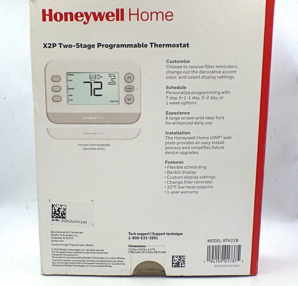 HONEYWELL RTH22B/N HOME X2P PROGRAMMABLE THERMOSTAT CONVENTIONAL AND HEAT PUMPS gallery