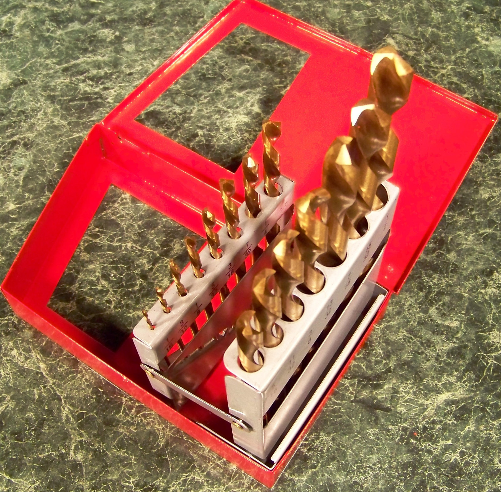 15pc LEFT HAND HSS TITANIUM DRILL BIT SET counter clockwise w/ CASE upto 1/2 Big gallery
