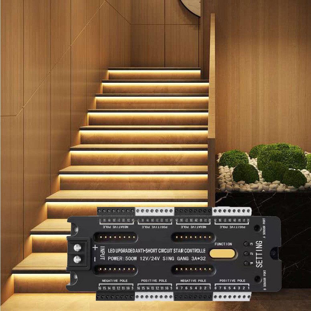 32 Channels Led Stair Lights PIR Motion Sensor Controller Stairway Ladder Step gallery